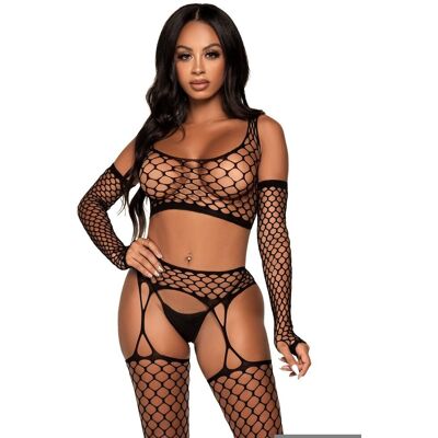 LEG AVENUE Completino Sexy Crop Top and Gloves Nero LEG AVENUE Completino Sexy Crop Top and Gloves Nero