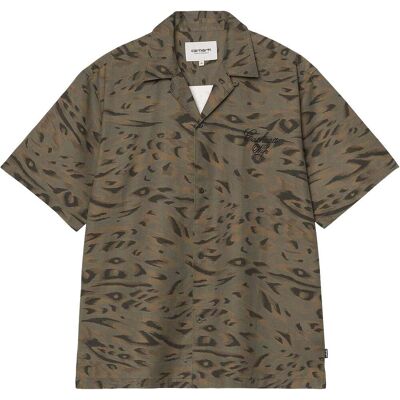 Carhartt WIP - Camicia in Tencel e Cotone - S/S Travon Shirt Duck Feather Print Cypress Black per Uomo in Cotone - Taglia L - Kaki Carhartt WIP - Camicia in Tencel e Cotone - S/S Travon Shirt Duck Feather Print Cypress Black per Uomo in Cotone - Taglia L - Kaki
