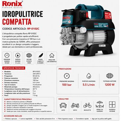 Ronix Idropulitrice ad induzione adalta pressione 100 bar Ronix Idropulitrice ad induzione adalta pressione 100 bar