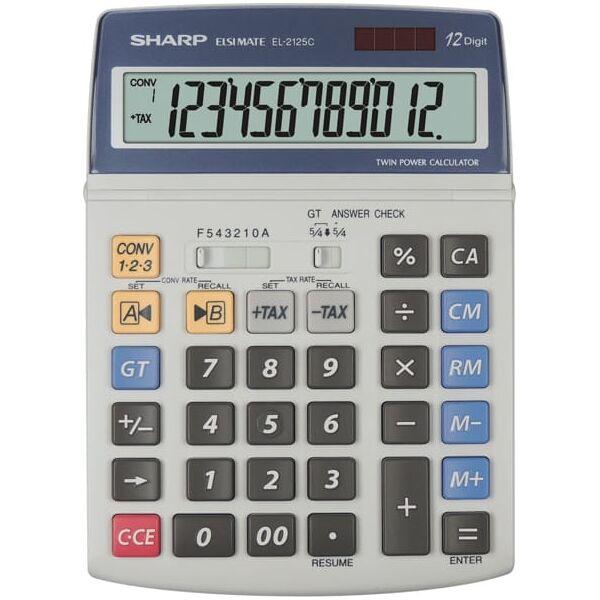 sharp sh-el2125c calcolatrice finanziaria 12 cifre colore nero, blu, grigio - sh-el2125c