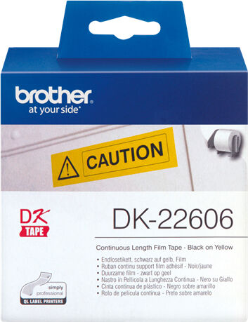 brother dk22606 nastro per etichettatrice adesivo pellicola nero/giallo 62m - dk-22606