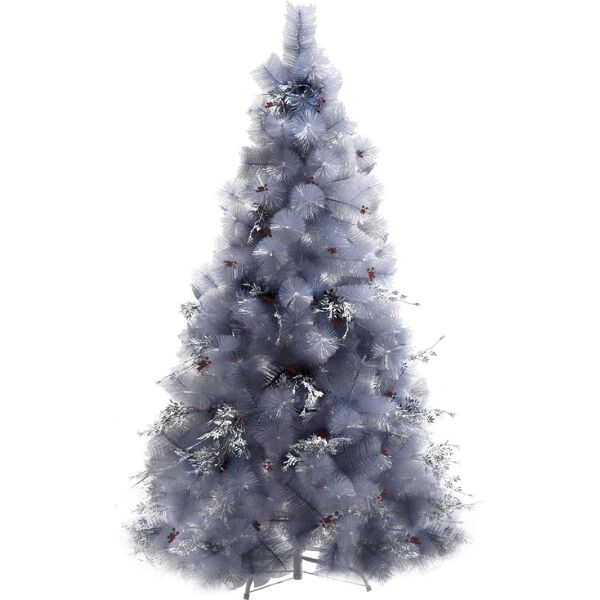 dechome 127/830 albero di natale h. 150 cm decorazioni con foglie argentate e bacche rosse grigio - 127/830