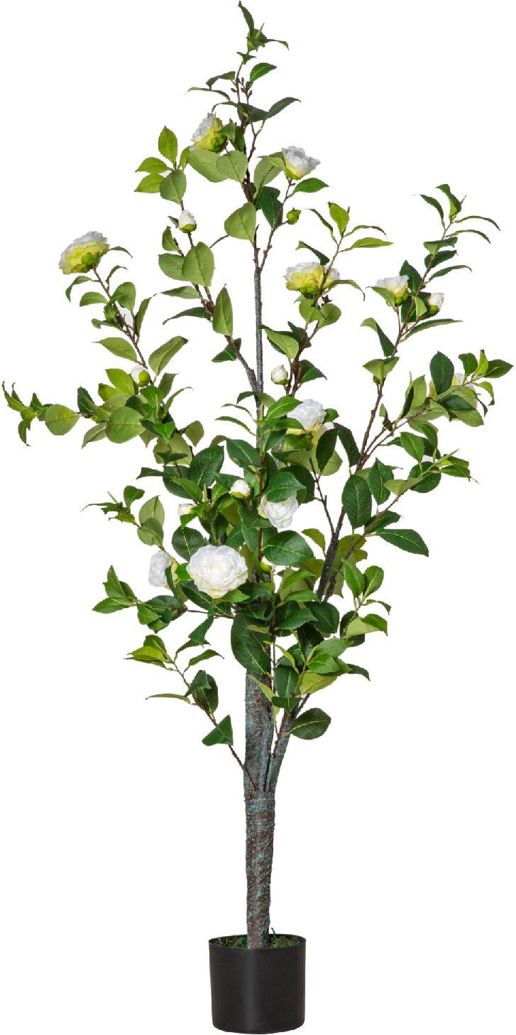 dechome 899dh51 pianta finta albero camelia con vaso e 25 fiori per interno ed esterno altezza 150cm verde/bianco - 899dh51