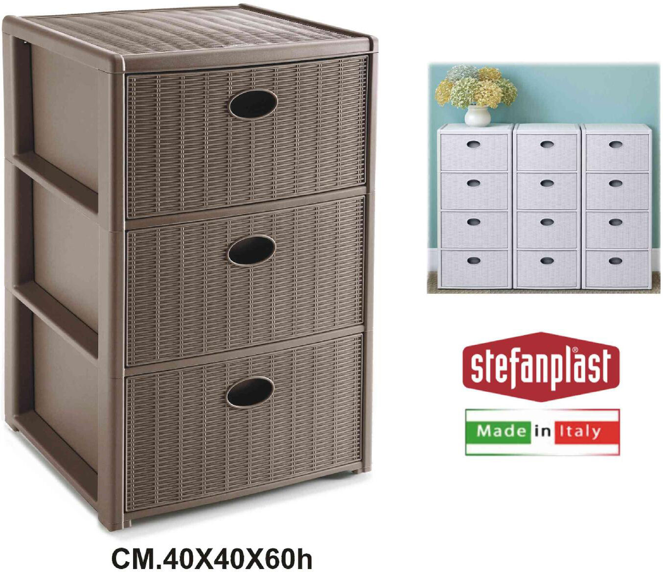 stefanplast 30463 cassettiera elegance 3 cassetti tortora - 30463