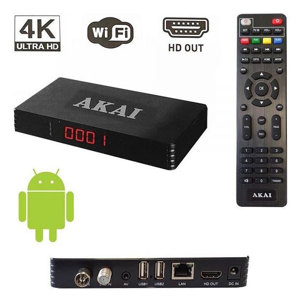 akai akdvbtboxsmar decoder digitale terrestre dvb-t2 android tv box usb lan colore nero - akdvbtboxsmar