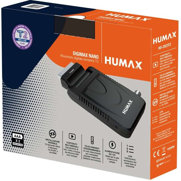 humax hd-2023t decoder digitale terrestre dvb-t2 hevc mpeg-4 full hd colore nero - hd-2023t2