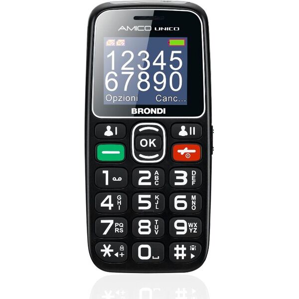 brondi 10276090 amico unico - telefono cellulare dual sim display 1.8 batteria 600 mah con tasti grandi sos torcia led radio fm e bluetooth colore nero - 10276090