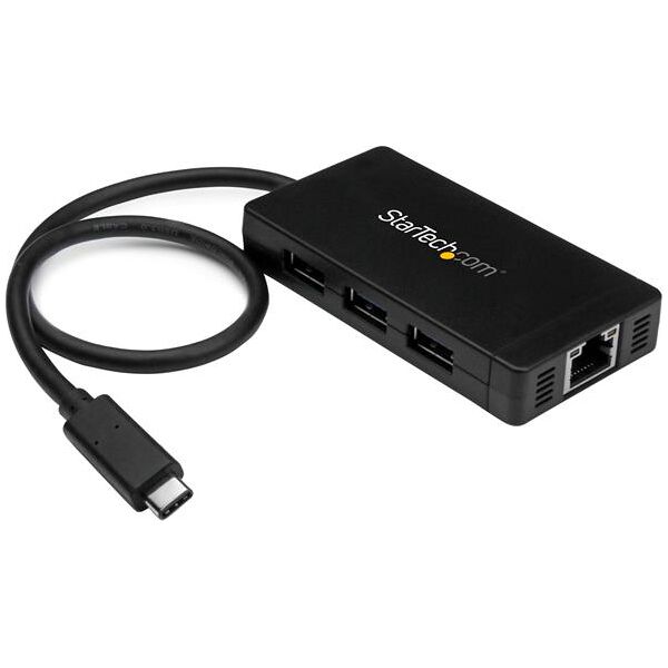 startech hb30c3a1ge hub usb 3.0 3 porte cablato velocità 1000 mbit/s colore nero - hb30c3a1ge