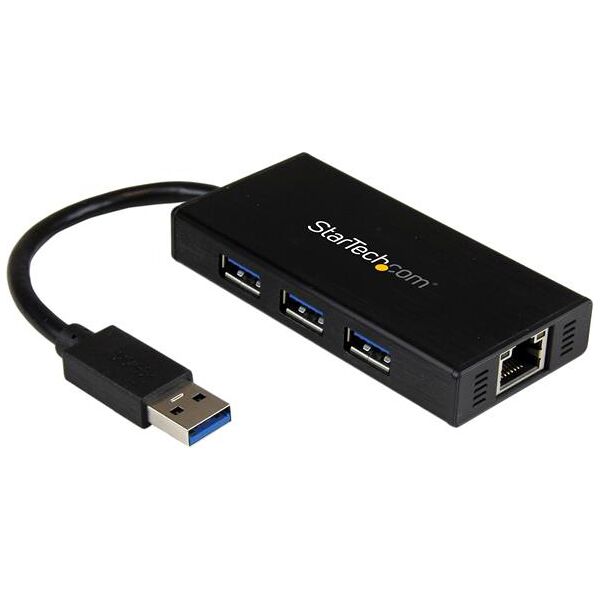 startech st3300gu3b hub usb 3.0 con adattatore nic ethernet gigabit gbe in alluminio con cavo - uasp - st3300gu3b