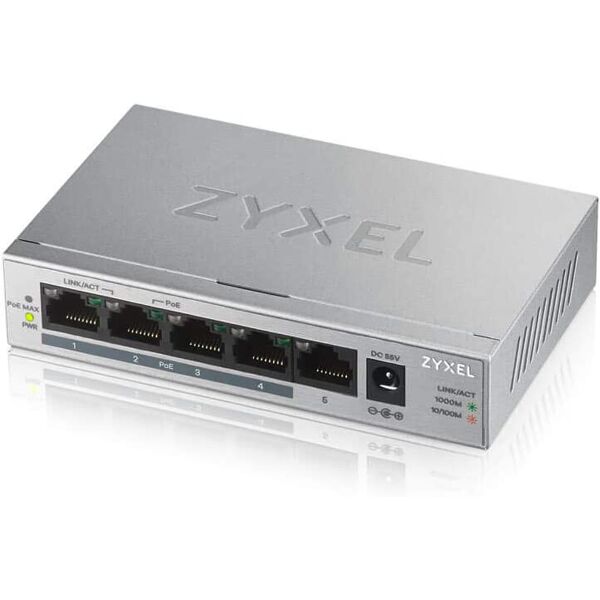 zyxel gs1005hp-eu0101f switch di rete 5 porte non gestito gigabit ethernet (10/100/1000) argento supporto poe - gs1005hp gs1005hp-eu0101f