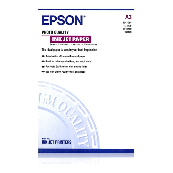 epson c13s041068 confezione 100 fogli carta speciale (720/1440 dpi), finitura opaca a3 - c13s041068