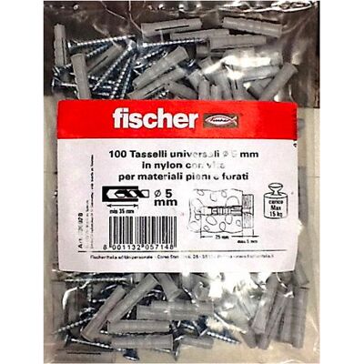 Fischer Set di tasselli in nylon di alta qualità 5mm e viti - Tasselli e viti per pareti Fischer Set di tasselli in nylon di alta qualità 5mm e viti - Tasselli e viti per pareti