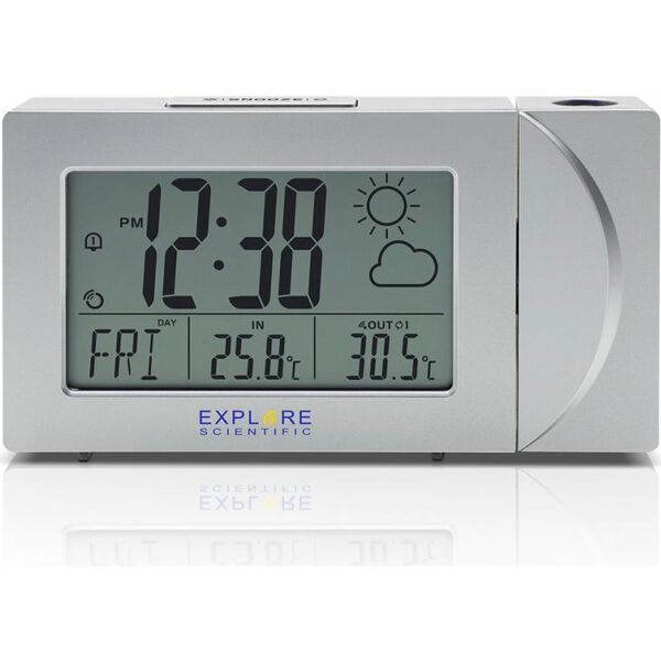 explore scientific rpw3008slv orologio sveglia digitale con proiezione ora temperatura esterna display lcd funzione snooze colore argento - rpw3008slv