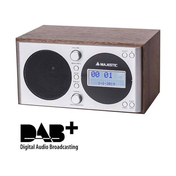 majestic 109162 radiosveglia digitale radio dab / dab+ / fm funzione snooze / sleep colore legno - 109162 wr-162 dab