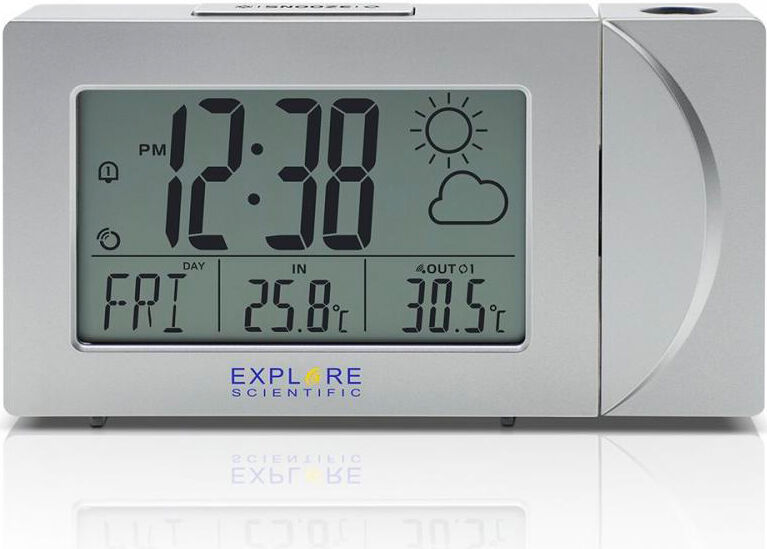 explore scientific rpw3008slv orologio sveglia digitale con proiezione ora temperatura esterna display lcd funzione snooze colore argento - rpw3008slv