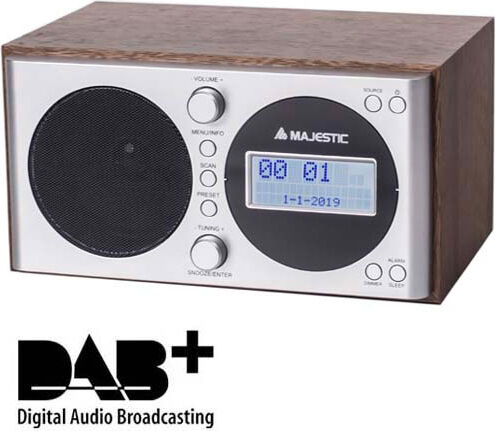 majestic 109162 radiosveglia digitale radio dab / dab+ / fm funzione snooze / sleep colore legno - 109162 wr-162 dab