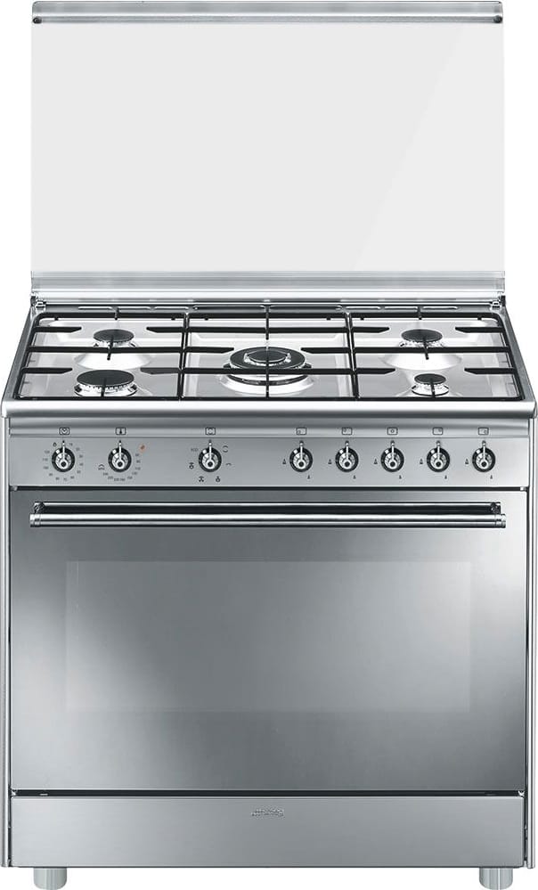 SMEG Sx91sv9 Cucina A Gas 5 Fuochi Con Forno Elettrico Ventilato Larghezza X Profondità 90x60 Cm Classe Energetica A Coperchio In Vetro Grigio Colore Inox - Sx91sv9 Estetica Classica