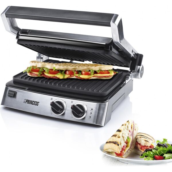 princess 01.117300.01.001 bistecchiera elettrica doppia piastra antiaderente potenza 2000 watt colore silver - 01.117300.01.001 117300 panini grill