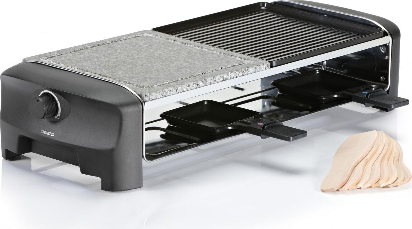 princess 01.162820.01.001 raclette elettrica barbecue da tavolo griglia + pietra potenza 1400 watt termostato regolabile colore nero - 01.162820.01.001 162820 raclette 8 stone & grill party