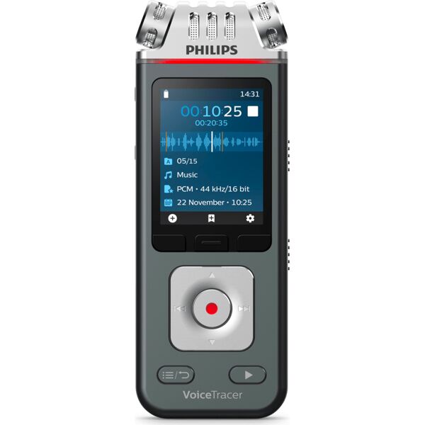 philips dvt_6110 dittafono registratore audio per musica, conferenze e interviste antracite/cromo voicetracer dvt6110