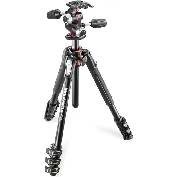 manfrotto mk190xpro4-3w treppiede con testa kit serie 190 a 4 sezioni alluminio con testa a 3 vie - mk190xpro4-3w