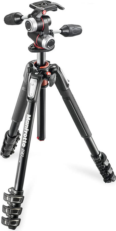 manfrotto mk190xpro4-3w treppiede con testa kit serie 190 a 4 sezioni alluminio con testa a 3 vie - mk190xpro4-3w