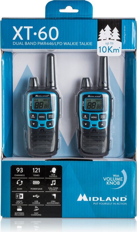 midland c1179 walkie talkie ricetrasmittenti 24 canali + 69 lpd funzione vox range di funzionameto 10 km set 2 pezzi - c1179 xt60