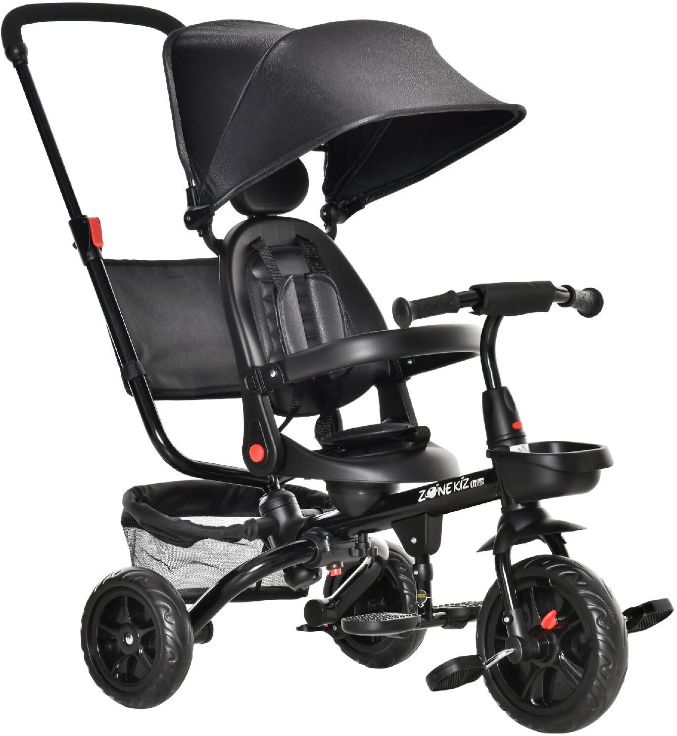 dechome 200bk370 triciclo con maniglione passeggino pieghevole per bambini 1-5 anni tettuccio e barra rimovibili nero - 200bk370