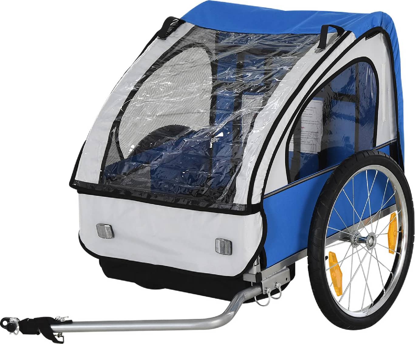 dechome 440008bu rimorchio bici bambini con 2 posti 2 cinture di sicurezza telaio in acciaio colore blu - 440008bu