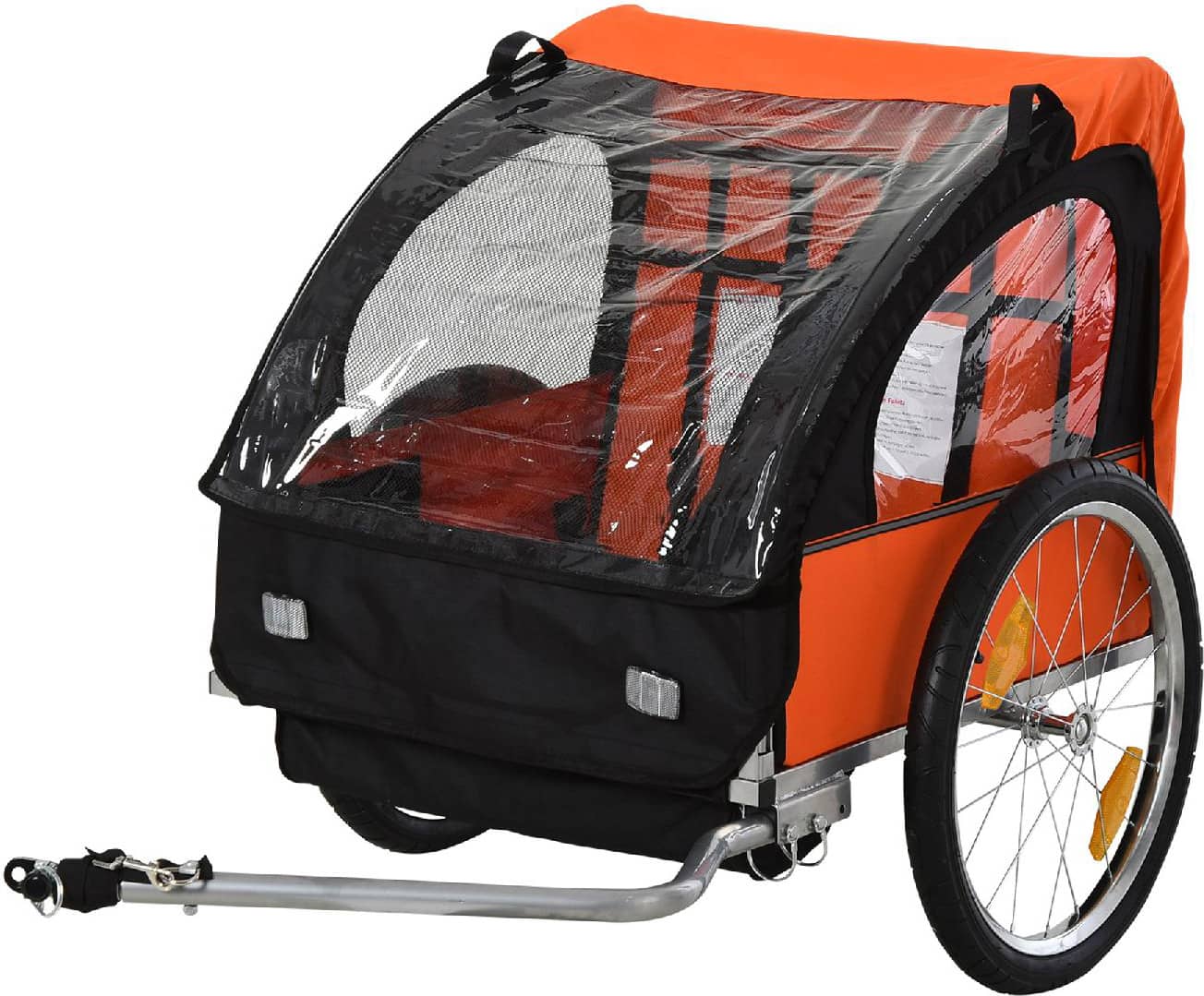 dechome 440008og rimorchio bici bambini con 2 posti 2 cinture di sicurezza telaio in acciaio colore arancione - 440008og