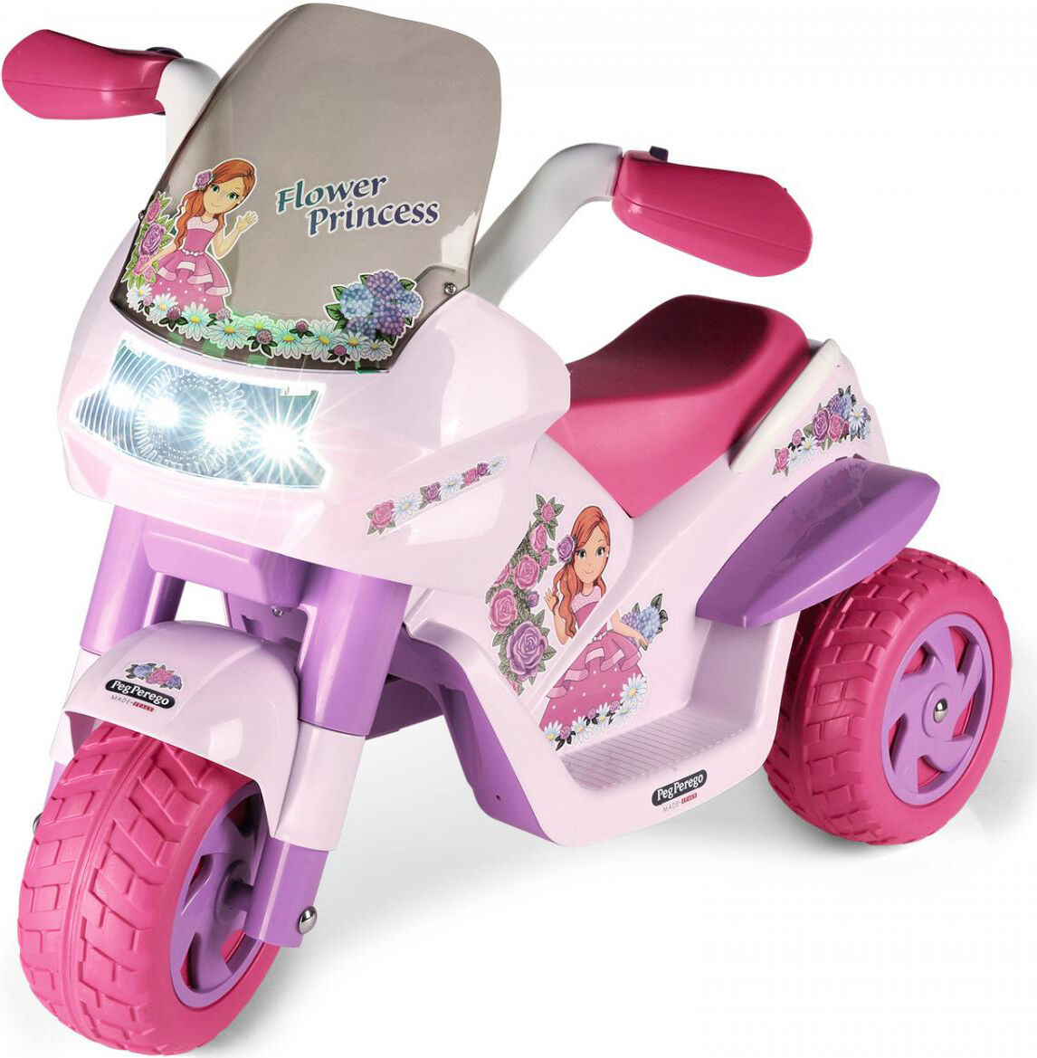 peg perego iged923 moto elettrica giocattolo per bambini moto flower princess 1mo.6v da 2+ anni colore rosa - iged923