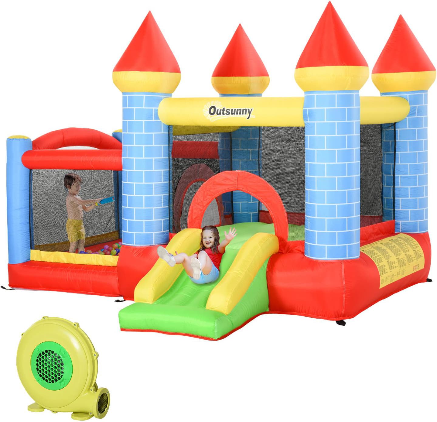 vivagarden 342517v95 castello gonfiabile gigante per bambini con scivolo, piscina e canestro - 342517v95