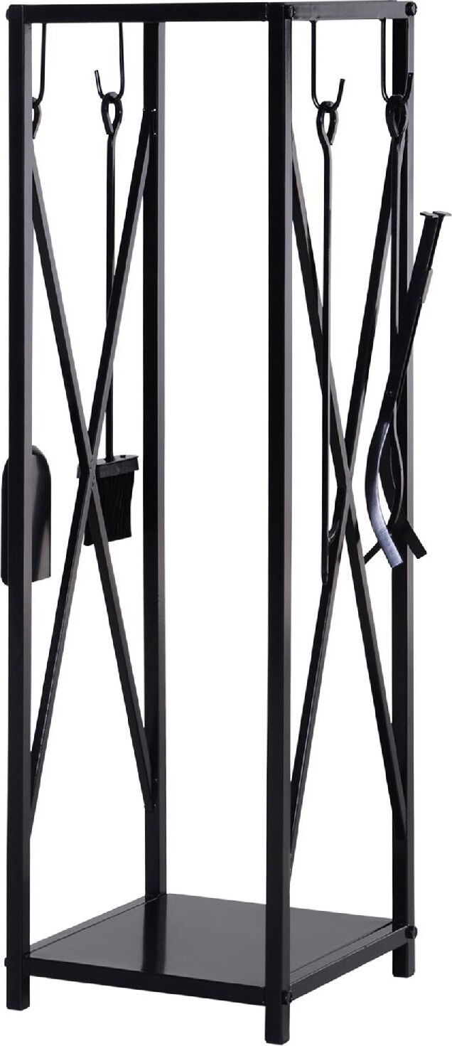 dechome 824dh30 portalegna da interno ed esterno salvaspazio in metallo con paletta scopino attizzatoio e pinza 34x34x111cm nero - 824dh30