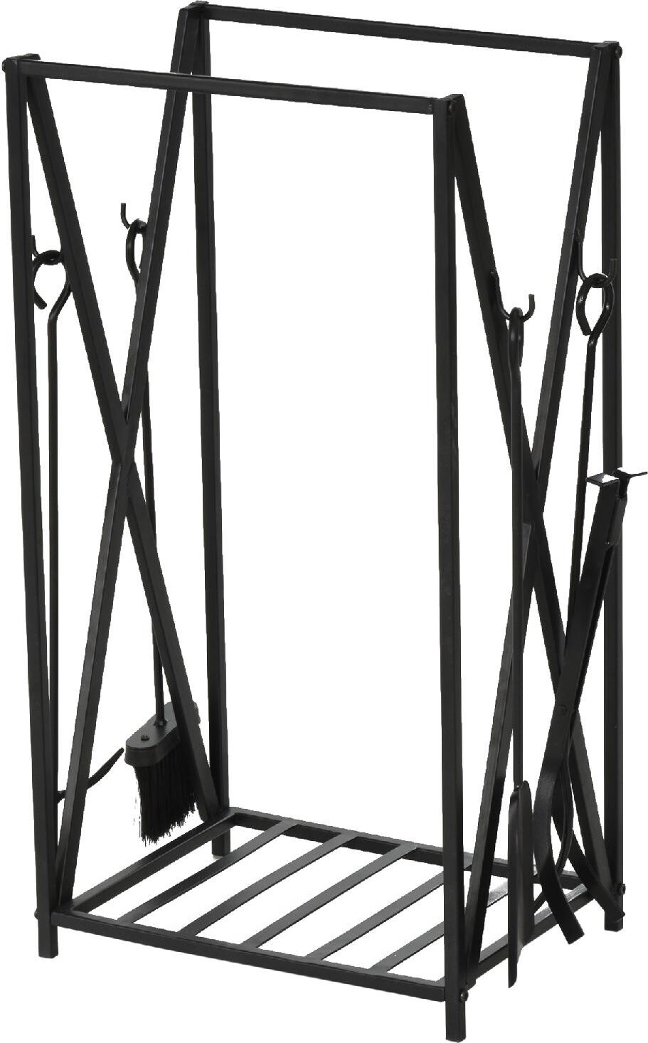 dechome 818dh61 portalegna da interno ed esterno in acciaio porta legna per camino con attizzatoio paletta scopino pinza 46x30x76cm nero - 818dh61