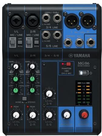 yamaha mg06 mixer audio console per dj 6 canali massimo 2 microfoni 1 stereo bus colore nero - mg06