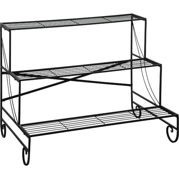 dechome 575845 portapiante in ferro battuto scaletta porta vasi da esterno a 3 livelli nero - 575845