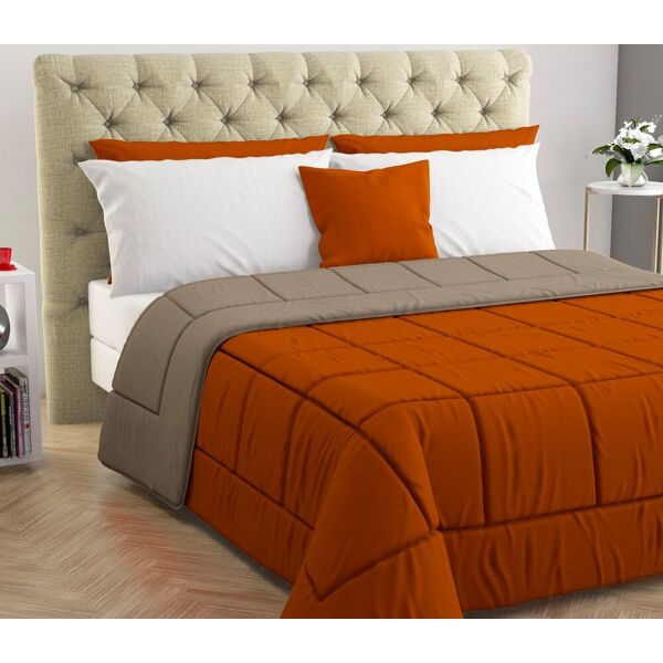 blanco 170207 trapunta invernale matrimoniale 260x260 cm in microfibra e fibra anallergica double face tinta unita colore taupe / burnt orange - 170207