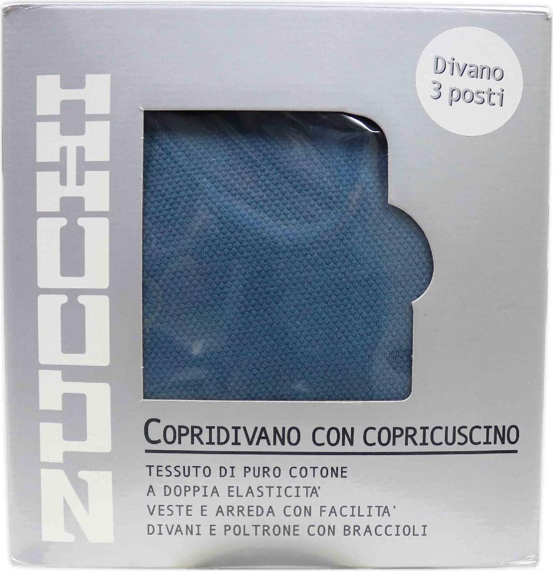 bd1893 copridivano 2 posti elasticizzato tinta unita con copricuscino colore avio - zucchi