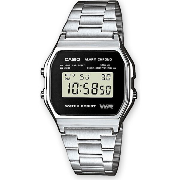 casio a158wea-1ef orologio digitale con cassa in resina e cinturino in acciaio inox cronometro calendario colore acciaio nero - a158wea-1ef vintage iconic