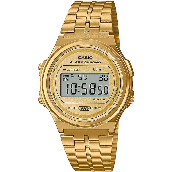 casio a171weg-9aef orologio unisex quadrante digitale cassa in resina e cinturino inox colore oro - a171weg-9aef vintage