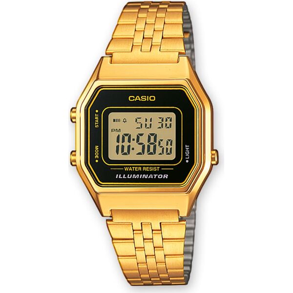 casio la680wega-1er orologio digitale con cassa in resina e cinturino in acciaio inox cronometro calendario colore oro - la680wega-1er vintage iconic