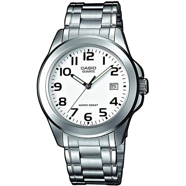 casio mtp-1259pd-7bef orologio uomo analogico con cassa in ottone e cinturino in acciaio inox calendario colore acciaio bianco - mtp-1259pd-7bef collection men