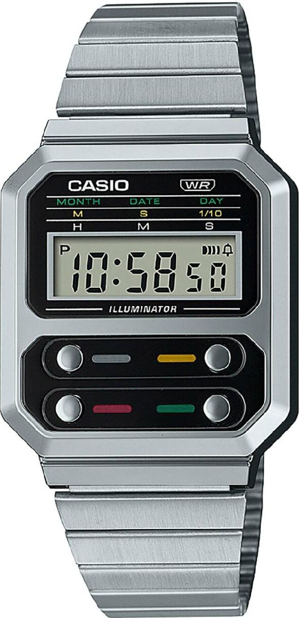 casio a100we-1aef orologio unisex quadrante digitale cassa in resina e cinturino inox colore silver nero - a100we-1aef vintage