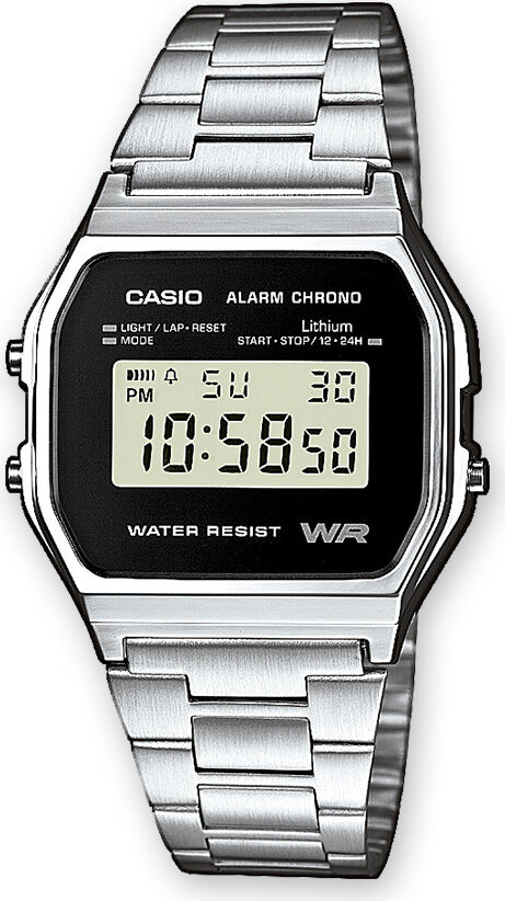 casio a158wea-1ef orologio digitale con cassa in resina e cinturino in acciaio inox cronometro calendario colore acciaio nero - a158wea-1ef vintage iconic