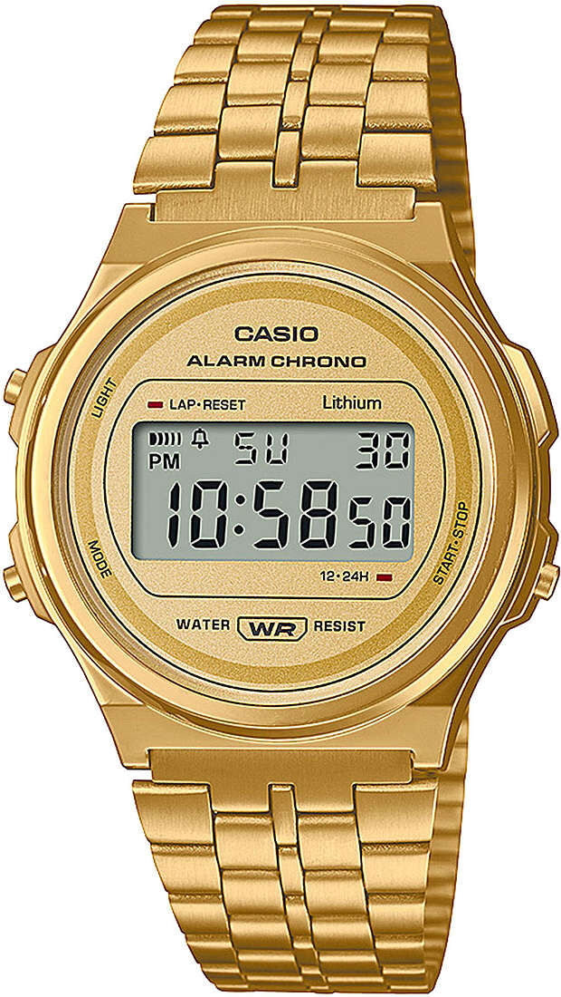 casio a171weg-9aef orologio unisex quadrante digitale cassa in resina e cinturino inox colore oro - a171weg-9aef vintage