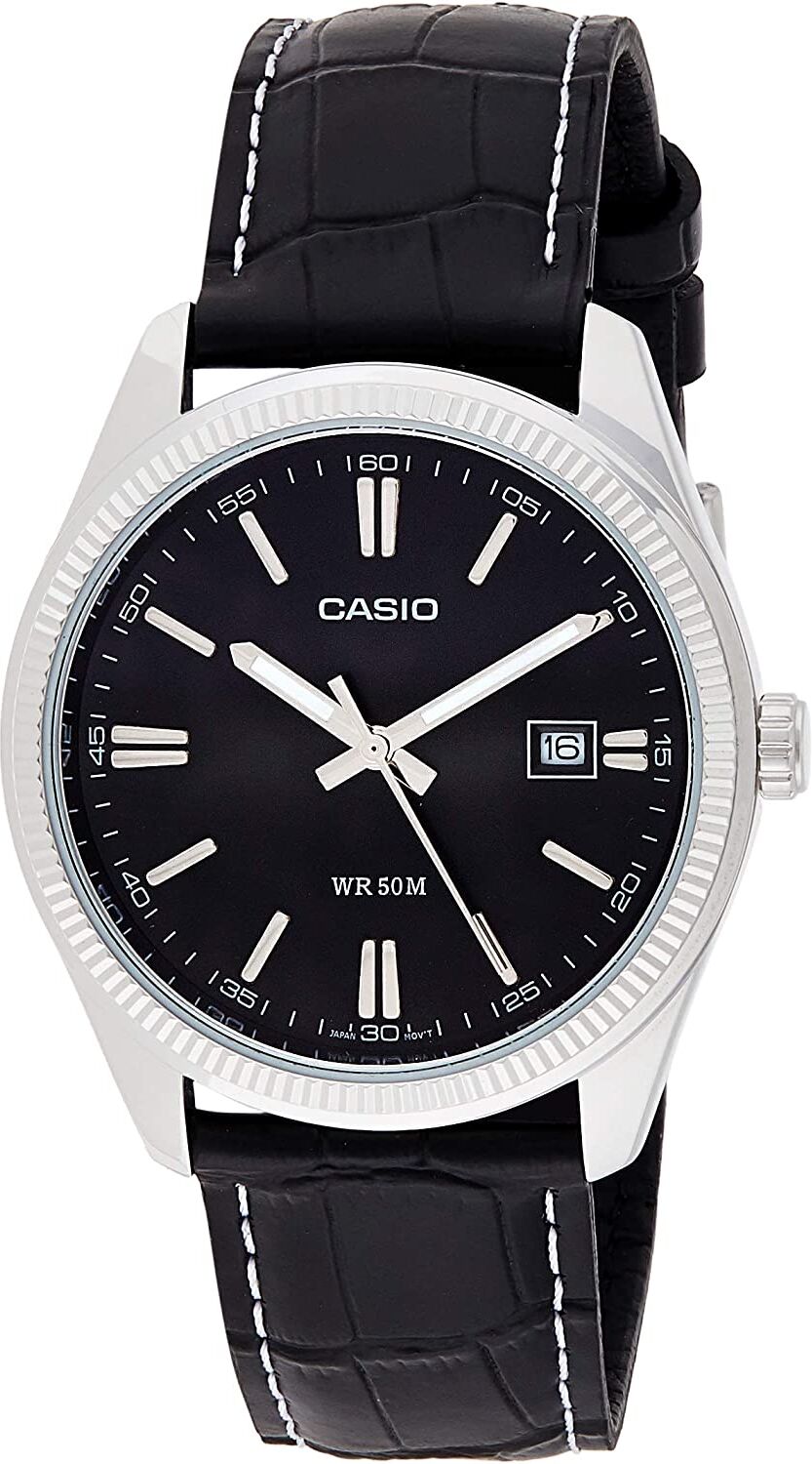 casio mtp-1302pl-1avef orologio uomo analogico con cassa in ottone e cinturino in pelle calendario colore nero - mtp-1302pl-1avef collection men