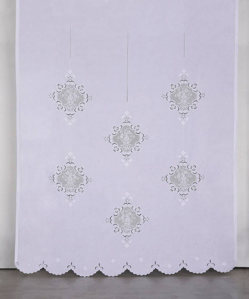 biancheria per la casa gte767 tenda in 100% puro lino 240x310 cm ricamata a mano lavorazione sfilato e intaglio colore bianco - tn459b