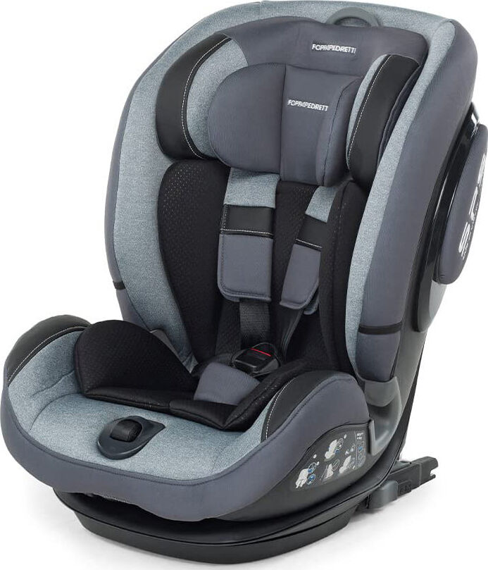 foppapedretti 386602 seggiolino auto isoplus, gruppo 1/2/3 (9-36 kg), per bambini da 9 mesi a 12 anni, fissaggio dualfix (isofix e non), conforme ece r44, sistema protezione impatto laterale, colore grigio