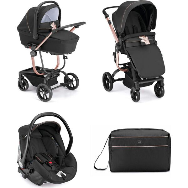 cam 910-t867 taski sport - passeggino trio leggero modulare da 0-4 anni 0-22 kg, carrozzina reclinabile 3 posizioni e seggiolino auto i-size colore nero/rosa