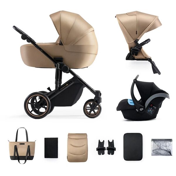 kinderkraft ksprim02beg3000 prime 2 - passeggino trio leggero modulare da 0-4 anni 0-22 kg carrozzina e seggiolino auto (0-13 kg) borsa coordinata colore sandrose beige